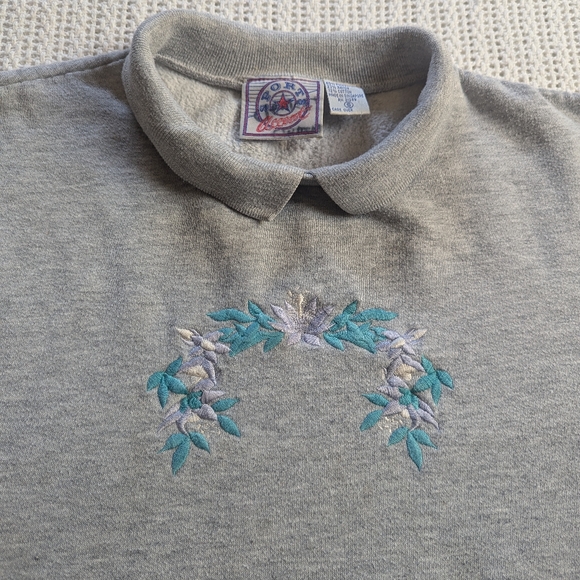 VTG Grandma Sweater Womens Small Collared Embroidered Floral Sports Accent Brand - Picture 3 of 7